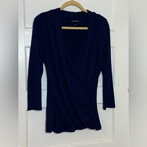 Elegant Navy Blue Faux Wrap Top